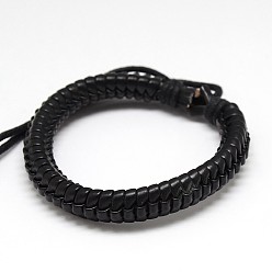 Noir Cuir style décontracté unisexe à la mode enveloppé bracelets en cuir PU, avec cordon ciré, noir, 54mm