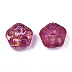 Camellia Spray Painted Glass Beads, with Gold Foil, Flower, Camellia, 6x3mm, Hole: 0.9mm