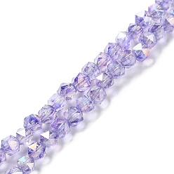 Lilac Transparent Electroplate Glass Beads Strands, Faceted, Polygon, AB Color Plated, Lilac, 5.5mm, Hole: 1.2mm, about 70pcs/strand, 14.84 inch(37.7cm)