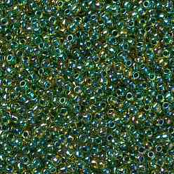 (1829) Inside Color AB Jonquil/Forest Green Lined Toho perles de rocaille rondes, perles de rocaille japonais, (1829) couleur intérieure ab jonquil / vert forêt doublé, 11/0, 2.2mm, Trou: 0.8mm, environ5555 pcs / 50 g