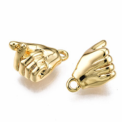 Real 18K Gold Plated Brass Charms, Nickel Free, Plam, Gesture Language, for Finger Heart, Real 18K Gold Plated, 11x6.5x6mm, Hole: 1mm