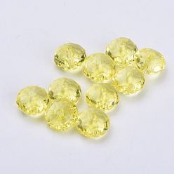 Amarillo Abalorios de acrílico transparentes, facetados, Rondana plana, amarillo, 11.5x7 mm, Agujero: 2 mm, sobre 925 unidades / 500 g