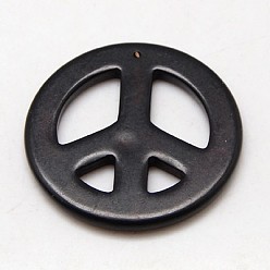 Negro Perlas howlite sintéticos, teñido y climatizada, signo de la paz, negro, 55x5 mm, Agujero: 1 mm, sobre 46 unidades / 1000 g