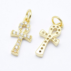 Real 18K Gold Plated Brass Micro Pave Grade AAA Cubic Zirconia Tiny Cross Charms, Cadmium Free & Nickel Free & Lead Free, Real 18K Gold Plated, 13x6.5x2mm, Hole: 2.5mm