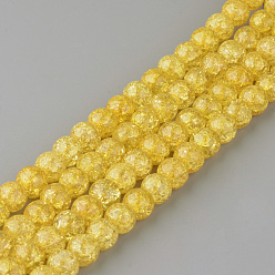 Or Crépitement synthétiques perles de quartz brins, ronde, teint, or, 10mm, Trou: 1mm, Environ 40 pcs/chapelet, 15.7 pouce