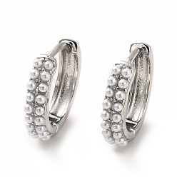 Real Platinum Plated Acrylic Pearl Beaded Hoop Earrings, Long-Lasting Plated Brass Hinged Earrings for Women, Cadmium Free & Lead Free, Real Platinum Plated, 15x16.5x3.5mm, Pin: 1mm