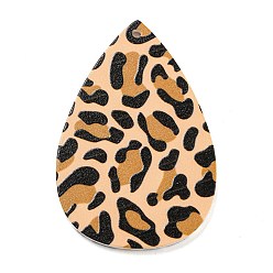Pérou Pendentifs acryliques opaques, larme avec motif léopard, Pérou, 44.5x30x2.5mm, Trou: 1.8mm