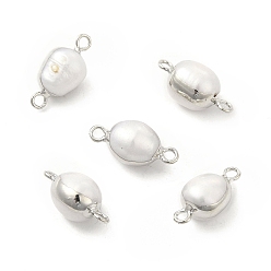 Platino Encantos de conector de perlas naturales, enlaces ovales, con bucles dobles de latón, Platino, 17~18x8~9 mm, agujero: 1.6~1.8 mm