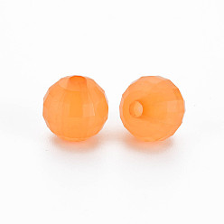 Orange Perles acryliques transparentes, teint, facette, ronde, orange, 9.5x9.5mm, Trou: 2mm, environ970 pcs / 500 g