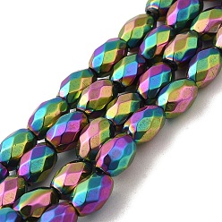 Rainbow Plated Electroplated Strong Magnetic Synthetic Hematite Beads Strands, Long-Lasting Plated, Faceted Oval, Rainbow Plated, 7~8x5~5.5mm, Hole: 1.4mm, about 50pcs/strand, 15.35''(39cm)