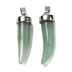 Green Aventurine Natural Green Aventurine Pendants, Horn Charms, with Rack Plating Platinum Plated Brass Snap on Bails, 34~36x10mm, Hole: 8x5mm