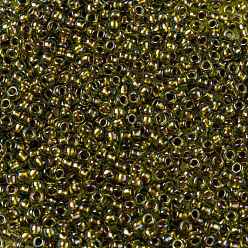 (996) Gilt Lined AB Peridot Cuentas de semillas redondas toho, granos de la semilla japonés, (996) ab peridoto con forro dorado, 8/0, 3 mm, agujero: 1 mm, Sobre 1110 unidades / 50 g