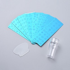 Stainless Steel Color Stainless Steel Nail Art Stamping Plates, Nail Image Templates, with Silicone Seal Stamp & Scraper, Stainless Steel Color, Templates: 120x40mm, 8pcs/set