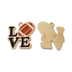 Black Alloy Enamel Pendants, Cadmium Free & Nickel Free & Lead Free, Light Gold, Word LOVE with Rugby Charm, Black, 23.5x22.5x1.5mm, Hole: 2mm