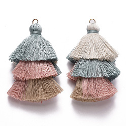 PaleTurquoise Cotton Tassel Big Pendant Decorations, with Light Gold Plated Iron Jump Rings, Cadet Blue, 70~75x22~30x22~30mm, Hole: 4.5mm