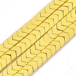 Yellow Spray Painted Non-magnetic Synthetic Hematite Beads Strands, Arrow/Chevron, Yellow, 5.5x6x2mm, Hole: 0.7mm, about 107pcs/strand, 16.1 inch