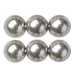 Slate Gray Eco-Friendly Glass Pearl Beads Strands, Grade A, Round, Dyed, Cotton Cord Threaded, Slate Gray, 8mm, Hole: 1.2~1.5mm, about 52pcs/strand, 15.7 inch