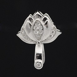 Platino Modernos anillos de pellizco de circonita cúbica micropavé de plata de ley con baño de rodio, flor, Platino, 925 mm, agujero: 14x11.5x7 mm