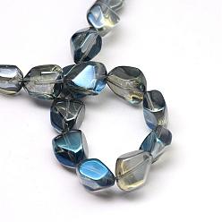 Bleu De Prusse Perles en verre electroplate, arc-en-ciel plaqué, trapèze, null, 15.5x12~12.5x8.5~9mm, Trou: 1.5mm, Environ 40 pcs/chapelet, 23.2 pouce