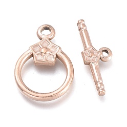 Rose Gold Ion Plating(IP) 304 Stainless Steel Toggle Clasps, Ring, Rose Gold, Ring: 19x13.5x2.7mm, Hole: 1.8mm, Bar: 19.5x7x2.5mm, Hole: 1.2mm