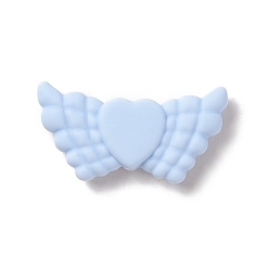 Light Sky Blue Silicone Focal Beads, Heart with Wing, Light Sky Blue, 19x38x8mm, Hole: 3mm