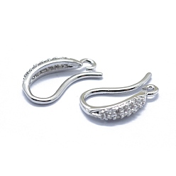 Platinum Brass Micro Pave Cubic Zirconia Earring Hooks, with Horizontal Loop, Clear, Platinum, 13.5x8x2mm, Hole: 1mm, 20 Gauge, Pin: 0.8mm