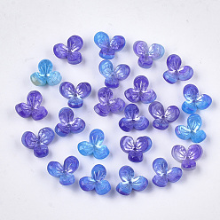Dark Slate Blue Cellulose Acetate(Resin) Bead Caps, 3-Petal, Flower, DarkSlate Blue, 12x13x5.5~6mm, Hole: 1.2mm