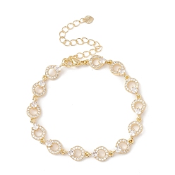Chapado en Oro Real 18K Pulsera de cadena de eslabones de anillo abierto de circonita cúbica transparente, joyas de latón para mujer, sin plomo y cadmio, real 18 k chapado en oro, 7-3/8 pulgada (18.6 cm)