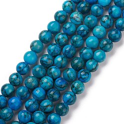 Deep Sky Blue Natural Howlite Beads Strand, Round, Dyed, Deep Sky Blue, 8.5mm, Hole: 0.8mm, about 47~48pcs/strand, 15.04~15.16''(38.2~38.5cm)