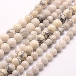 Howlite Chapelets de perles howlite naturelles , ronde, 6mm, Trou: 1mm, Environ 68 pcs/chapelet, 15.75 pouce (40 cm)