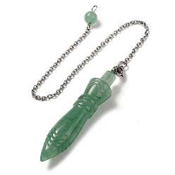 Green Aventurine Natural Green Aventurine Pointed Dowsing Pendulums, with 304 Stainless Steel Chains, Bullet Charm, 243mm, Bullet: 60x12.5mm, Hole: 3mm