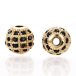 Golden Rack Plating Brass Cubic Zirconia Beads, Long-Lasting Plated, Round, Golden, 8x7mm, Hole: 2mm