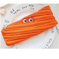 Orange Red Canvas Storage Pencil Pouch, Zipper Funny Eye Pen Holder, for Office & School Supplies, Rectangle, Orange Red, 205x85mm
