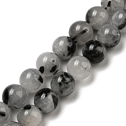 Rutilated Quartz Grade A Natural Tourmalinated Quartz/Black Rutilated Quartz Beads Strands, Round, 8mm, Hole: 0.8mm, about 48~50pcs/strand, 15.35~15.55''(39~39.5cm)