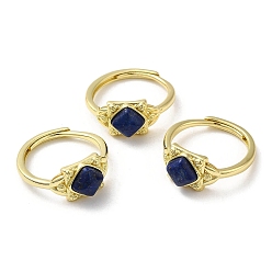Lapis Lazuli Adjustable Natural Lapis Lazuli Rhombus Finger Rings, Golden Brass Finger Ring, Cadmium Free & Lead Free, Inner Diameter: 18mm