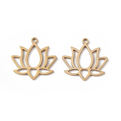 Real 18K Gold Plated 304 Stainless Steel Pendants, Lotus Charm, Real 18K Gold Plated, 16.5x17x1mm, Hole: 1.4mm