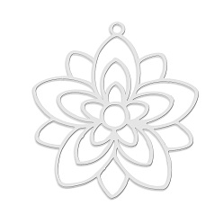 Stainless Steel Color 201 Stainless Steel Pendants, Laser Cut, Flower, Stainless Steel Color, 33x30.5x1mm, Hole: 1.6mm