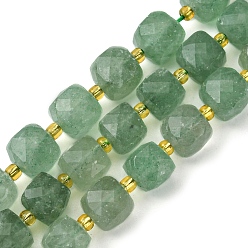Strawberry Quartz Natural Green Strawberry Quartz Beads Strands, with Seed Beads, Faceted Cube, 8~9x8~9x8~9mm, Hole: 0.9~1mm, about 35~39pcs/strand, 14.80''~15.16''(37.6~38.5cm)