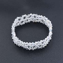 Clear Bling Glass Beaded Stretch Bracelet, Braided Flower Bracelet for Women, Clear, Inner Diameter: 2 inch(5cm)