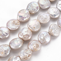 Seashell Color Natural Keshi Pearl Beads Strands, Cultured Freshwater Pearl, Flat Round, Seashell Color, 13~17x13~15x5~11mm, Hole: 0.6mm, about 26~27pcs/strand, 14.57 inch(37cm)