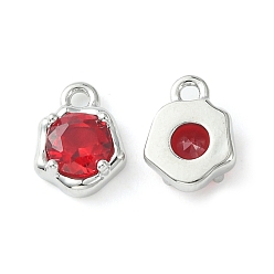 Red Brass Micro Pave Cubic Zirconia Charms, Irregular Shape Charm, Real Platinum Plated, Red, 9x7x3mm, Hole: 1.4mm
