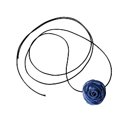Bleu Marine Colliers choker en tissu, fleur rose, bleu marine, 5.51 pouce (14 cm)