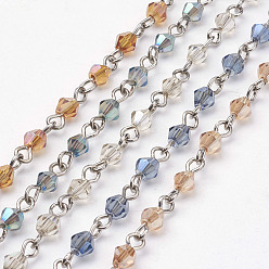 Mixed Color Handmade Electroplate Glass Beads Chains, Unwelded, with Iron Eye Pin, Mixed Color, 39.37 inch(1m)