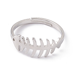Stainless Steel Color 201 Stainless Steel Fishbone Adjustable Ring for Women, Stainless Steel Color, US Size 6 3/4(17.1mm)