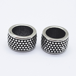 Antique Silver 316 Surgical Stainless Steel Beads, Large Hole Beads, Column, Antique Silver, 11.5x7mm, Hole: 8mm
