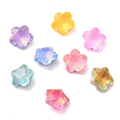 Color mezclado Cabujones de diamantes de imitación de vidrio estilo mocha k, puntiagudo espalda y dorso plateado, facetados, flor del ciruelo, color mezclado, 9 mm