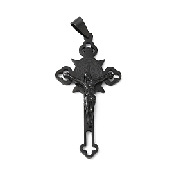 Electrophoresis Black Placage sous vide 304 grands pendentifs en acier inoxydable, breloque croix crucifix, électrophorèse noir, 56x28x6mm, Trou: 8x5mm