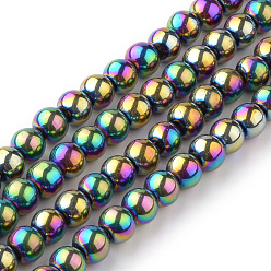 Multi-color Plated Electroplate Glass Beads Strands, Round, Multi-color Plated, 4mm, Hole: 1mm, about 70pcs/strand, 11 inch