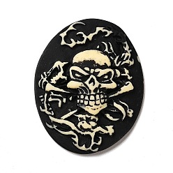 Noir Cabochons en résine opaque halloween, ovale avec le crâne, noir, 37.5x29x7mm