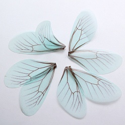 Light Blue Atificial Craft Chiffon Butterfly Wing, Handmade Organza Dragonfly Wings, Gradient Color, Ornament Accessories, Light Blue, 92x20mm, Hole: 1.5mm